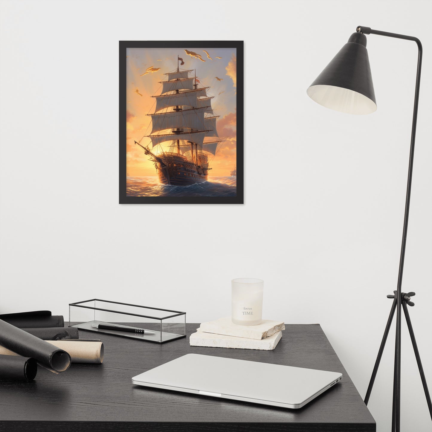 Segelschiff im Sonnenuntergang | Gerahmtes Poster