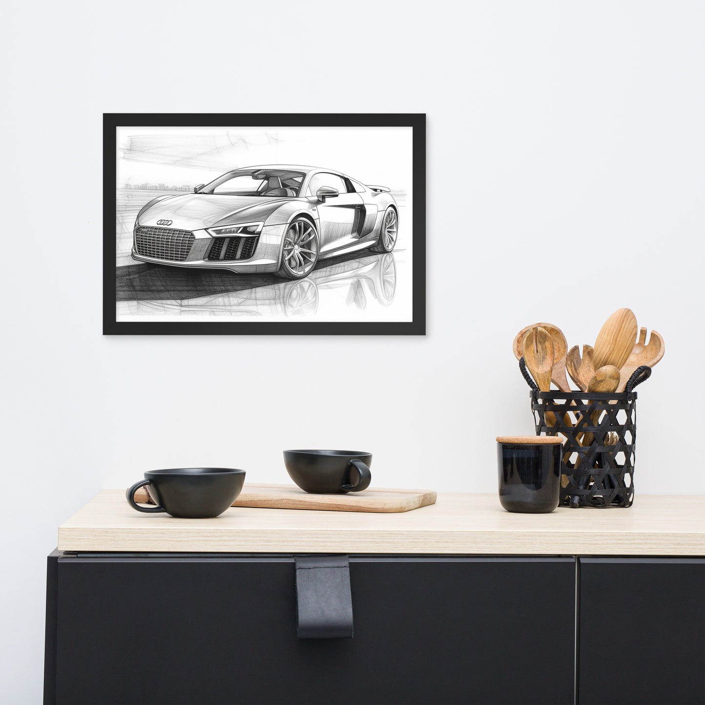 Audi R8 gezeichnet | Gerahmtes Poster