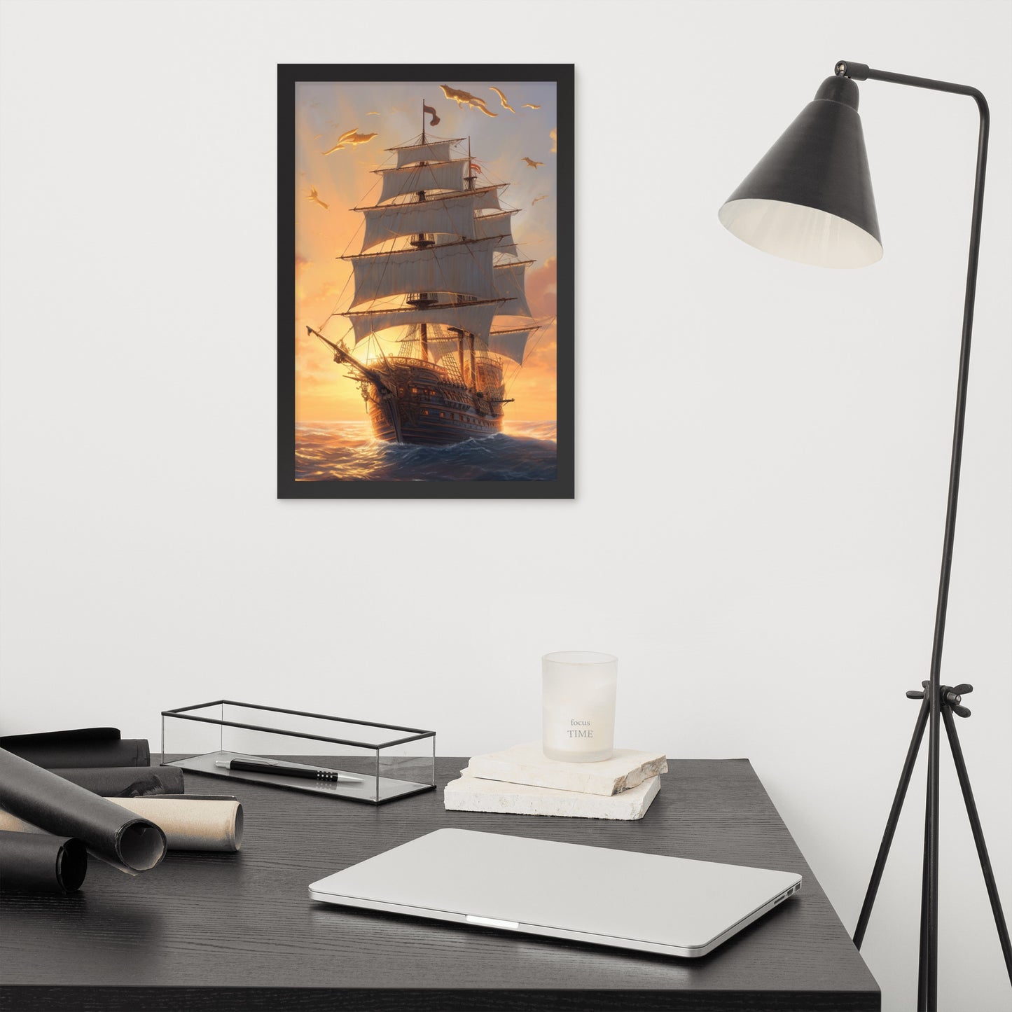 Segelschiff im Sonnenuntergang | Gerahmtes Poster